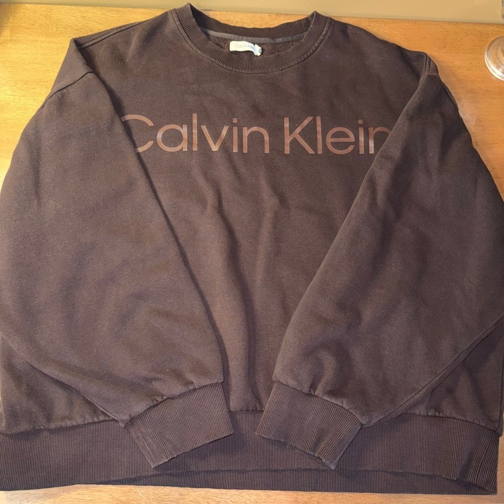 Calvin Klein Mens XXL Brown Logo Fleece Crewneck Sweatshirt Pullover